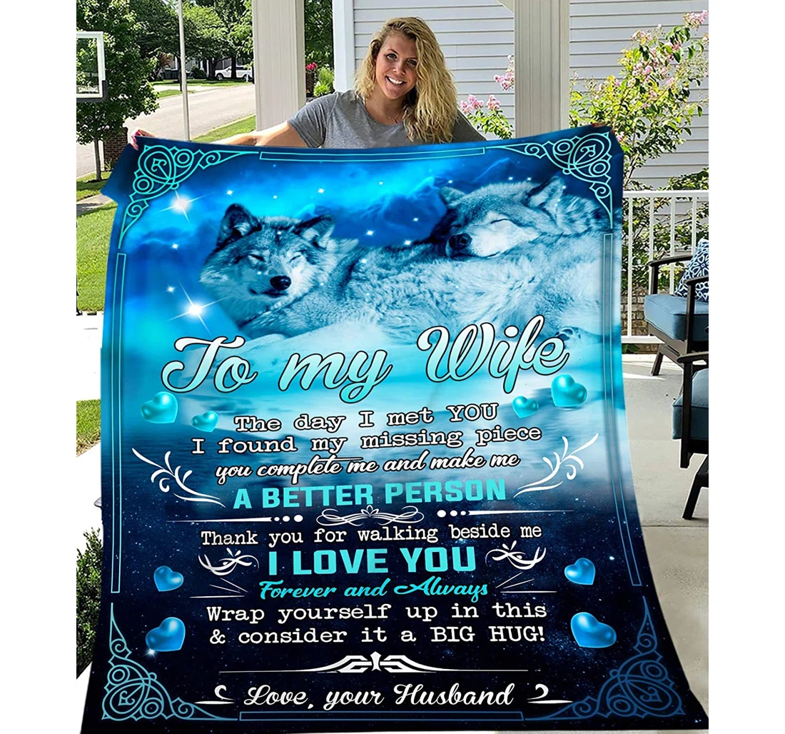 Throw Blanket, Quilt - Personalized Gifts To My Wife The Day I Met You Wolf Couple Valentine Gifts Sherpa Fleece