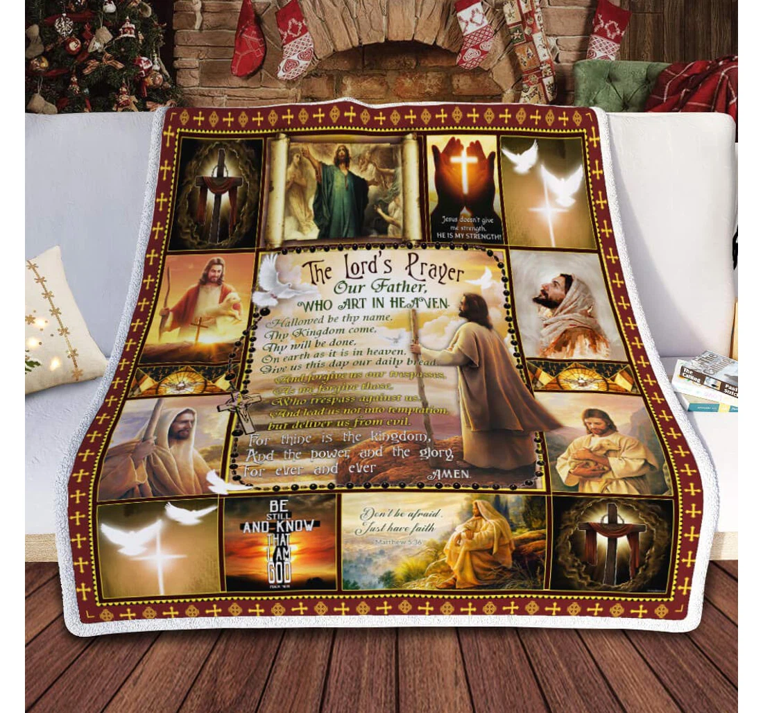 Throw Blanket, Quilt - Personalized Gifts The Lord’s Prayer Our Father Gifts Valentine Sherpa Fleece