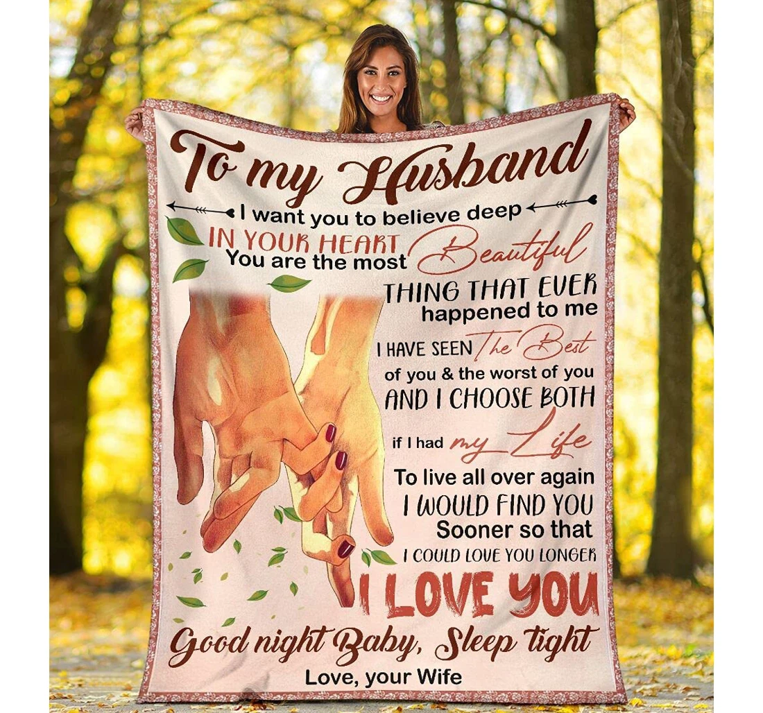 Throw Blanket, Quilt - Personalized Couple Love To My Husband From Wife Custom Name Happiness Couple Hand In Hand Together Bedding Gifts Weeding Valentines Sherpa Fleece