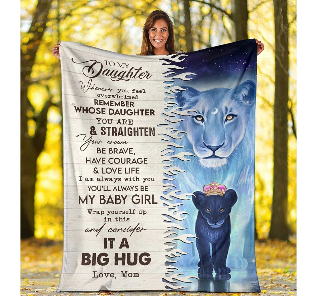 Throw Blanket, Quilt - Personalized Family To My Daughter From Mom Witchery Braver Lion Shadow Behind The Baby Lion Art Bedding Gifts Xmas Sherpa Fleece