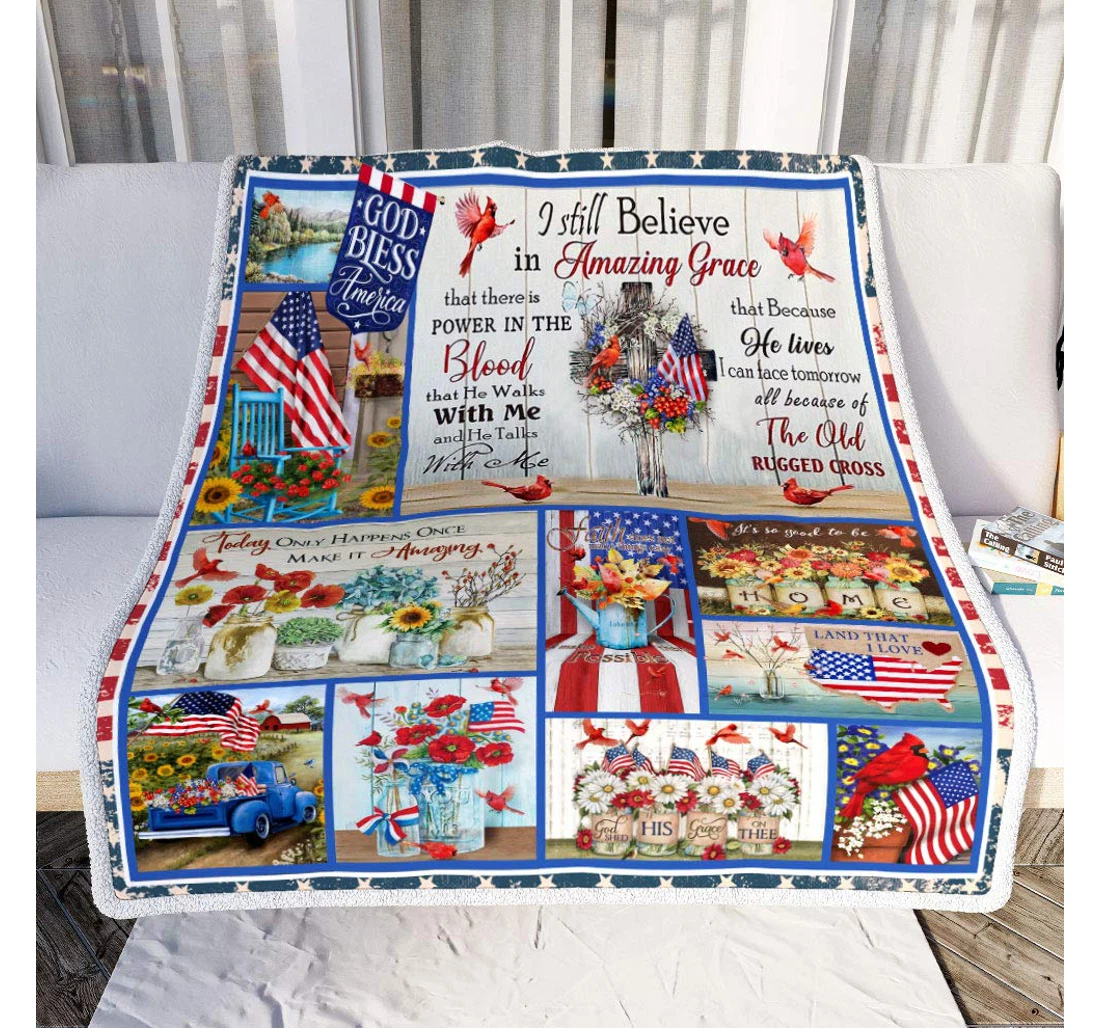 Throw Blanket, Quilt - Personalized Gifts Cardinal America I Still Believe In Amazing Grace Gifts Valentine Sherpa Fleece