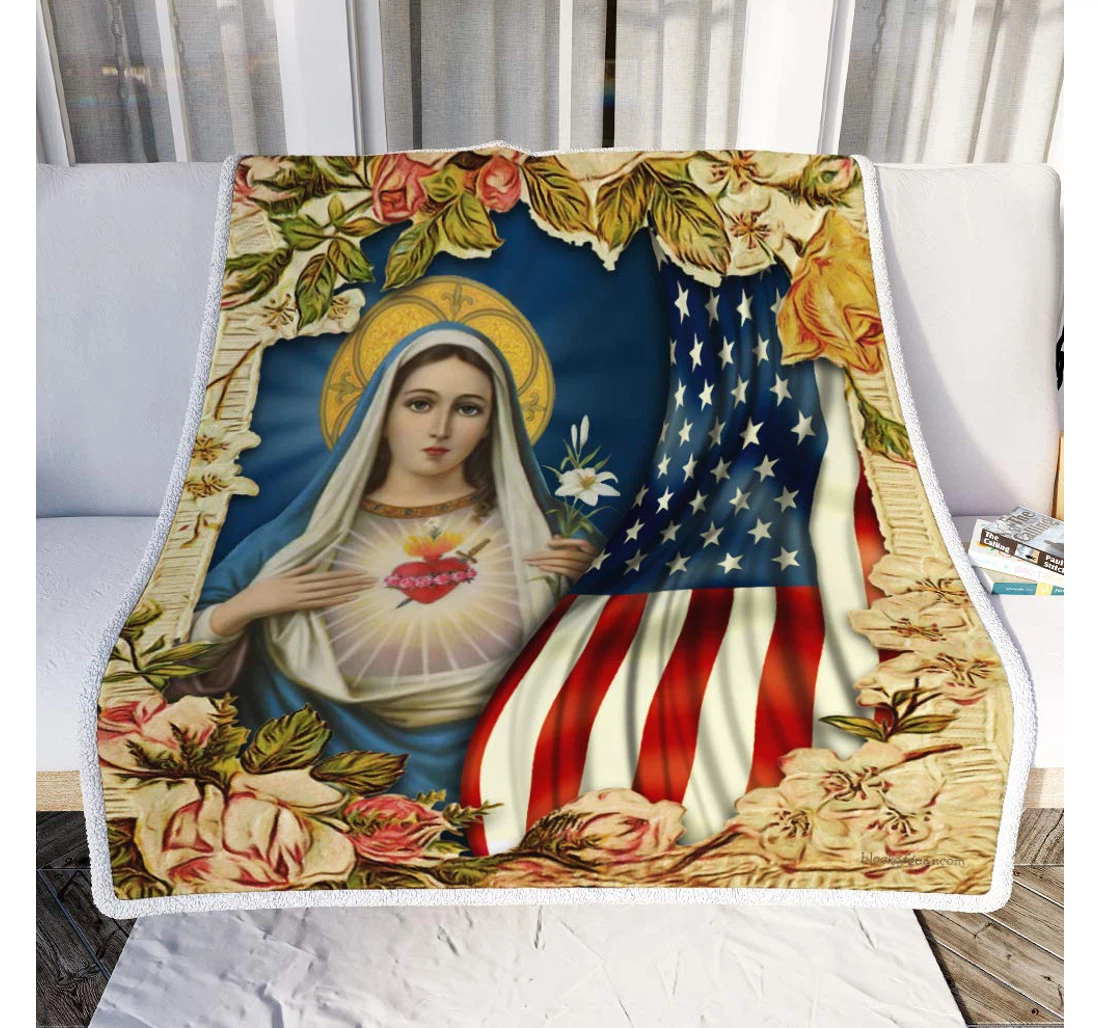 Throw Blanket, Quilt - Personalized Gifts Immaculate Heart Of Mary Gifts Valentine Sherpa Fleece