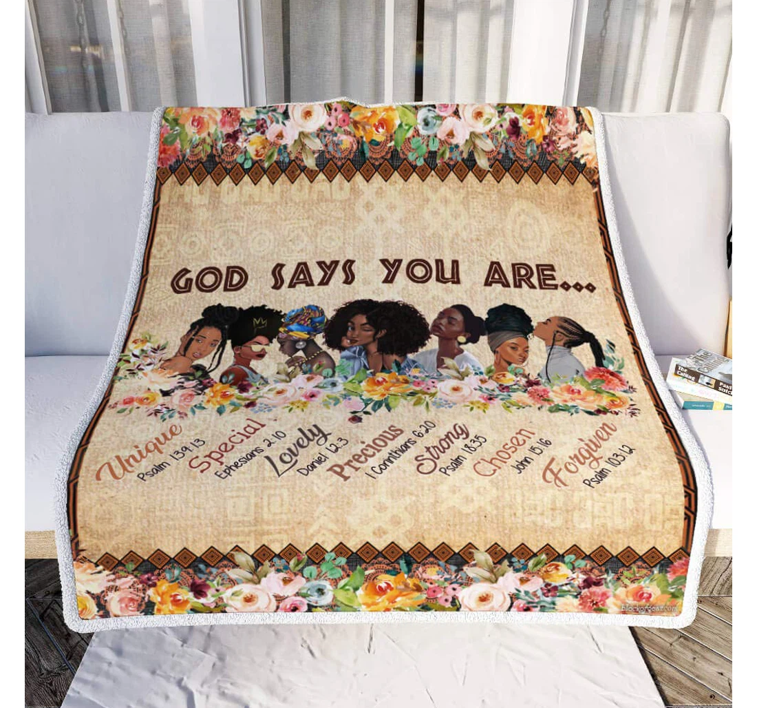 Throw Blanket, Quilt - Personalized Gifts God Says You Are My Black Is Beautiful Gifts Valentine Sherpa Fleece