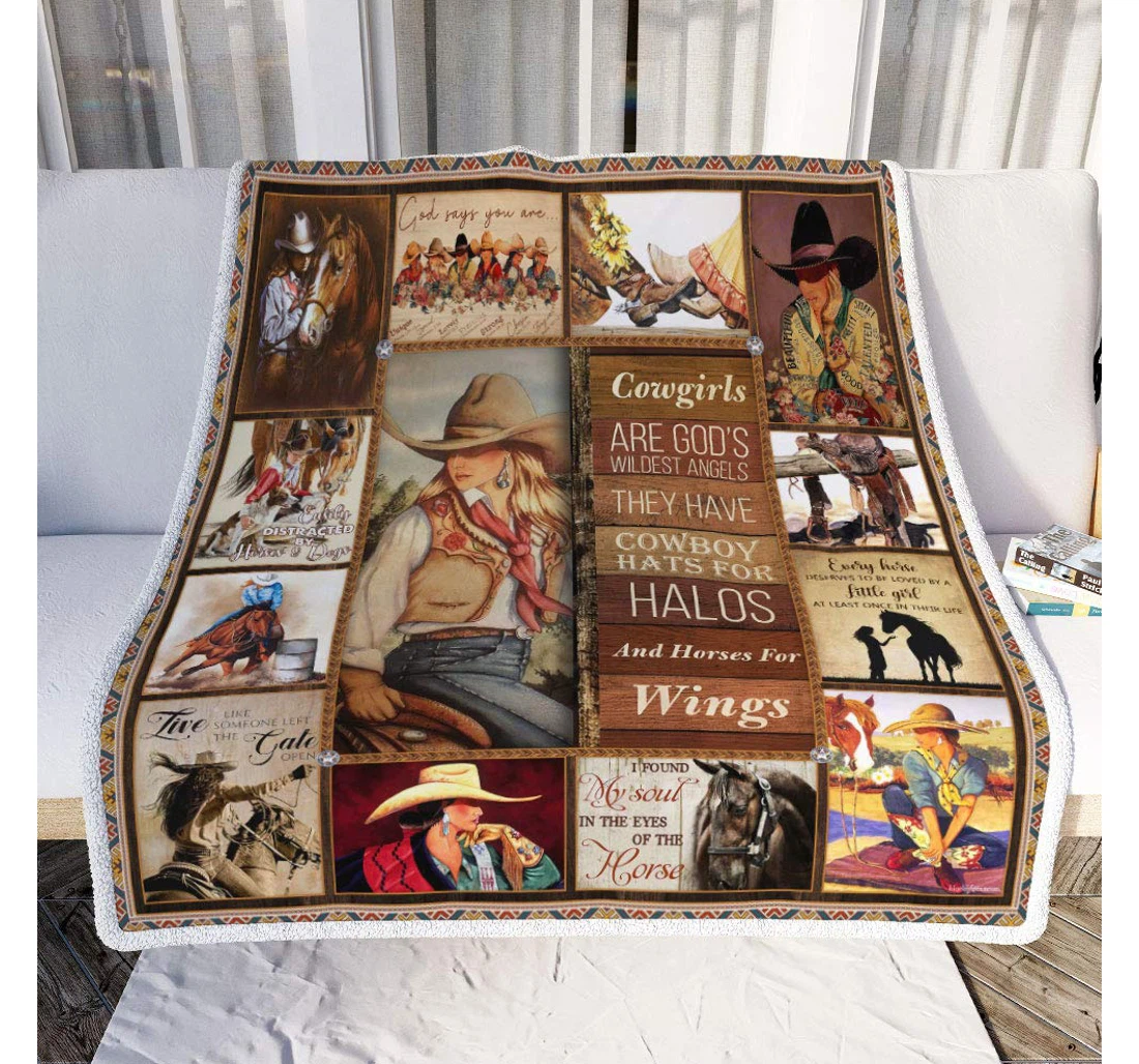 Throw Blanket, Quilt - Personalized Gifts Cowgirls Are God’s Wildest Angel Gifts Valentine Sherpa Fleece