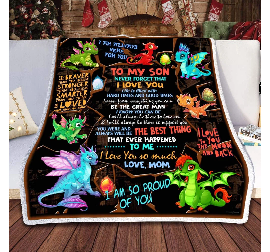 Throw Blanket, Quilt - Personalized Gifts My Son. Baby Dragon Gifts Valentine Sherpa Fleece