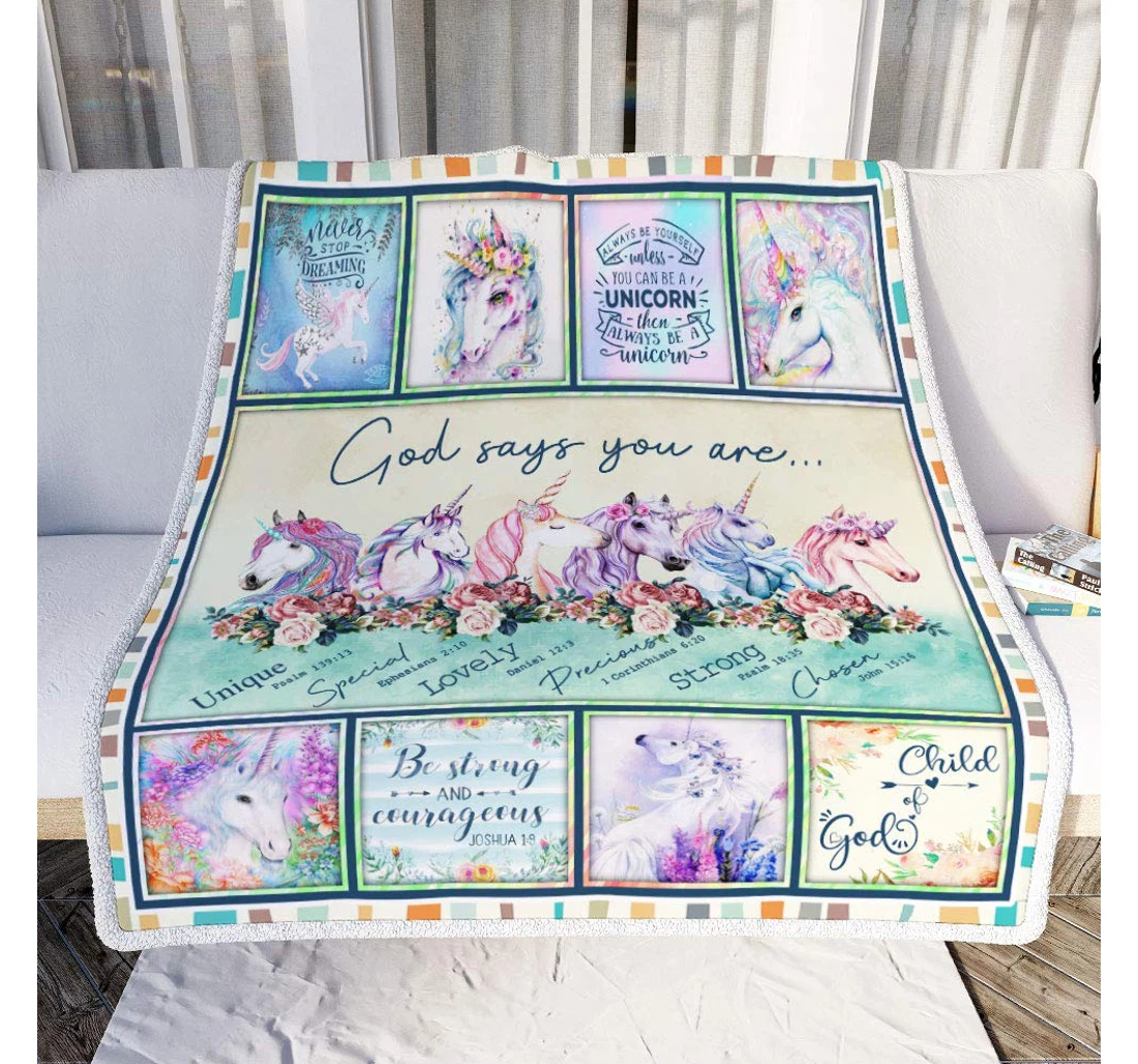 Throw Blanket, Quilt - Personalized Gifts God Says You Are Unicorn Gifts Valentine Sherpa Fleece