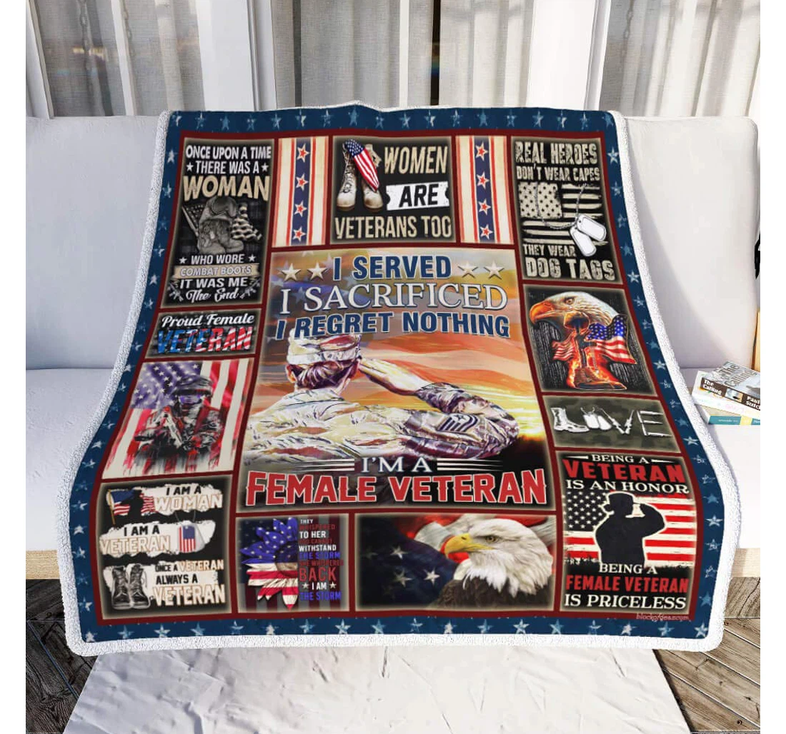 Throw Blanket, Quilt - Personalized Gifts Proud Female Veteran Gifts Valentine Sherpa Fleece