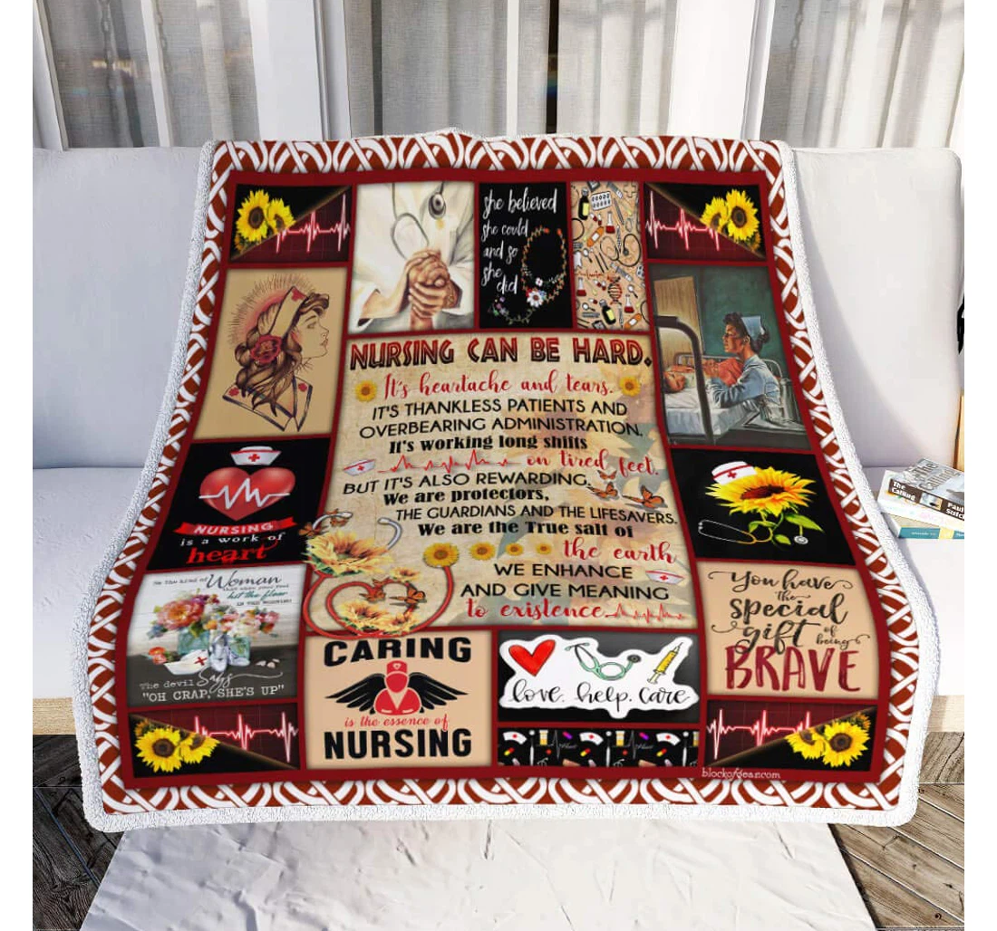 Throw Blanket, Quilt - Personalized Gifts Nursing Is A Work Of Heart Gifts Valentine Sherpa Fleece