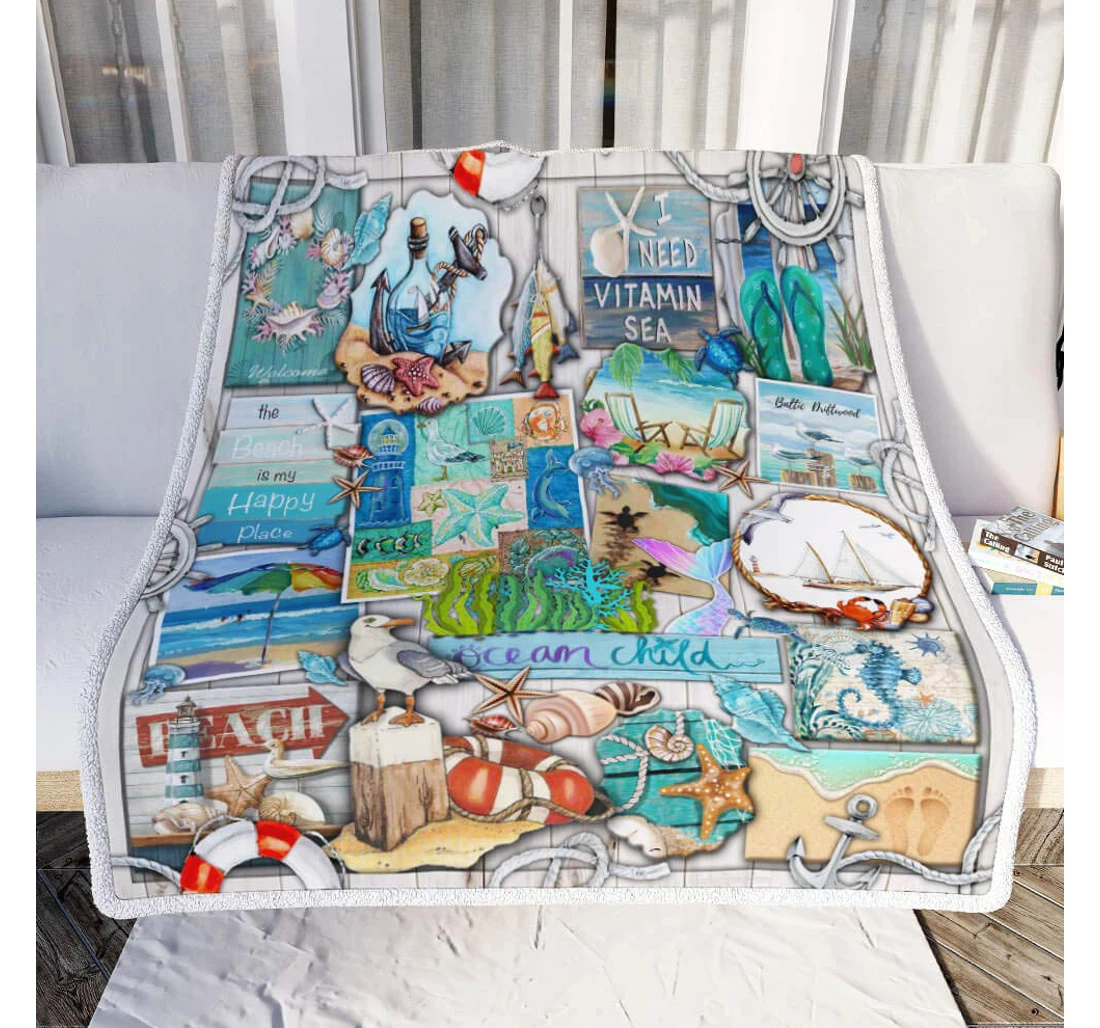 Throw Blanket, Quilt - Personalized Gifts The Beach Is My Therapy Gifts Valentine Sherpa Fleece