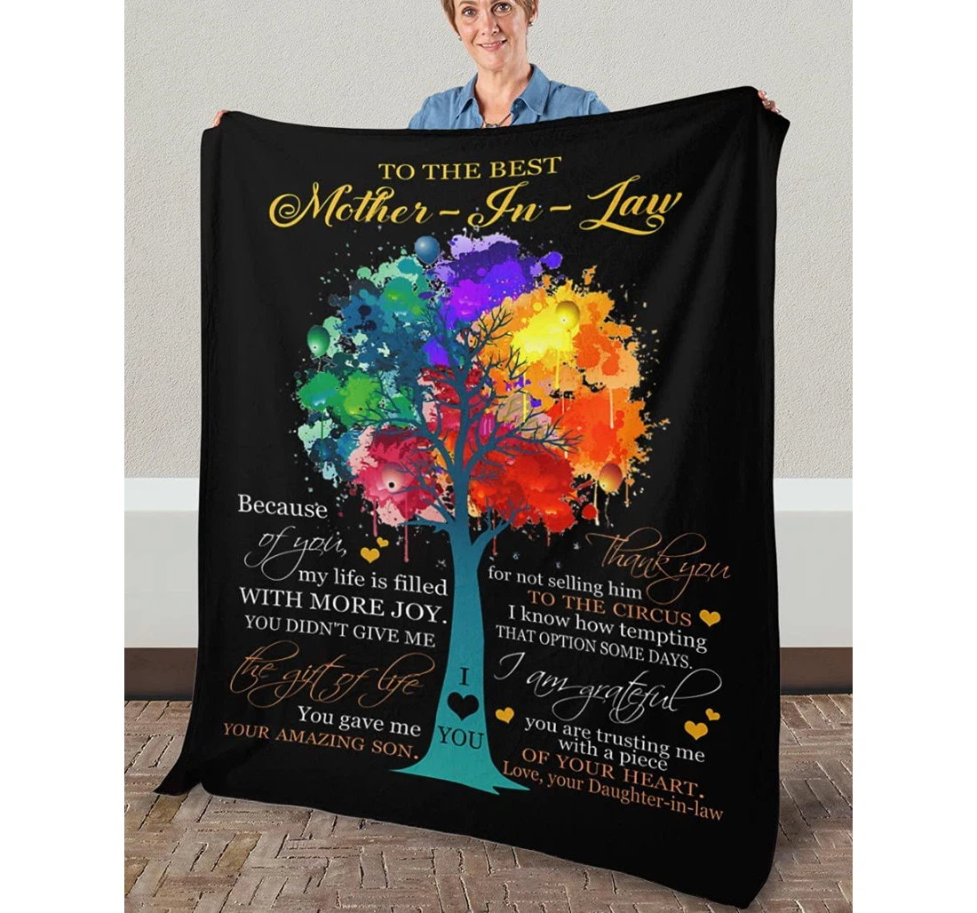 Throw Blanket, Quilt - Personalized Family Mother In Law From Daughter In Law Custom Name Rainbow Colorful Tree Art Bedding Gifts Sherpa Fleece