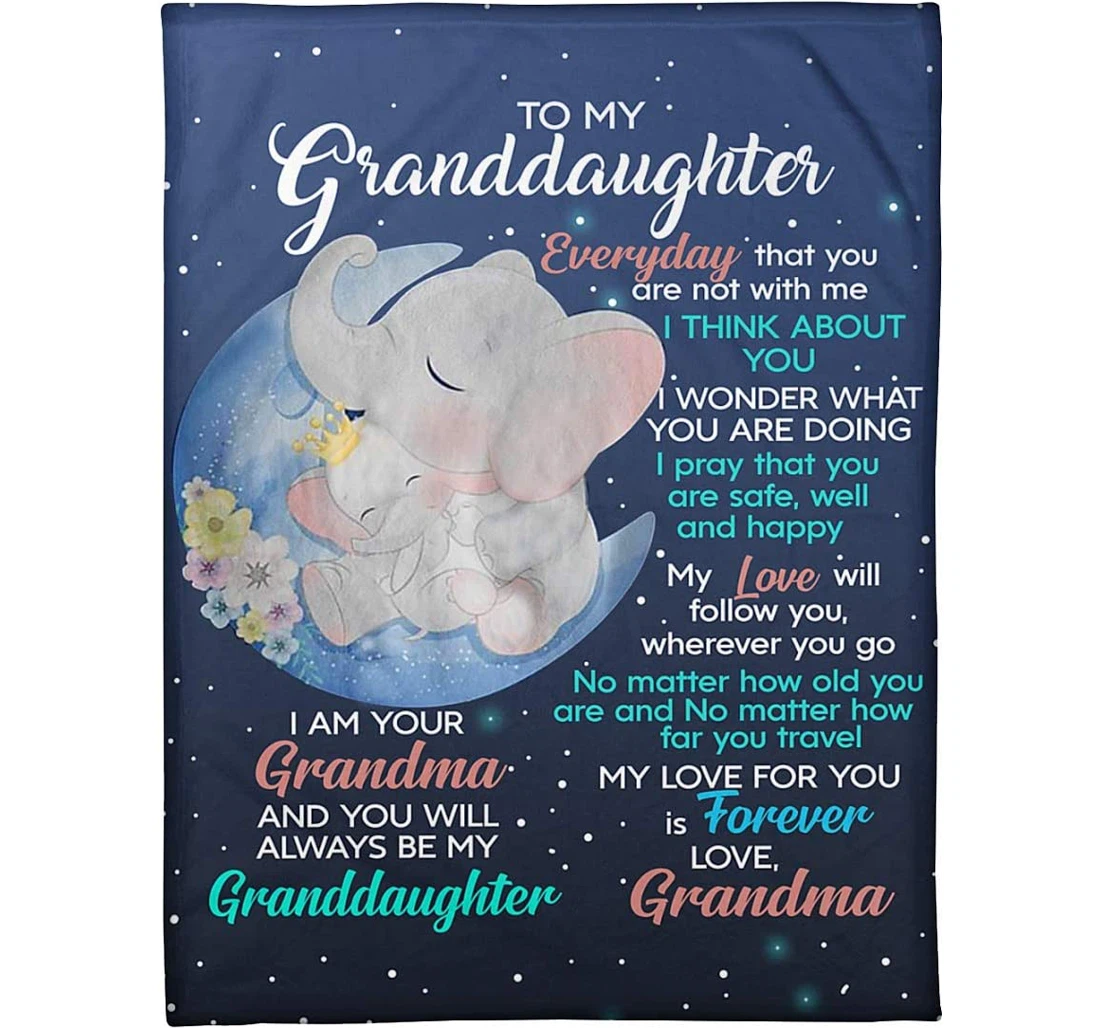 Throw Blanket, Quilt - Personalized Elephants To My Granddaughter From Grandma Custom Name Elephants In The Moon Never Forget I Love You Winter Gifts Xmas Sherpa Fleece