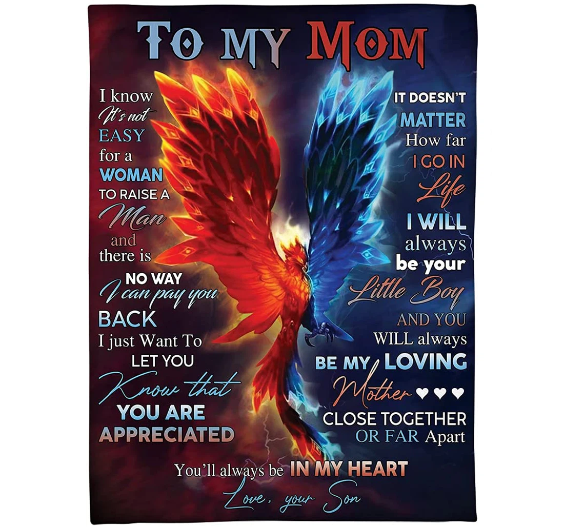 Throw Blanket, Quilt - Personalized Mom From Son Custom Name Customized Novelty Print Phoenix Bedding Room Gifts Mommy Mother Women Sherpa Fleece