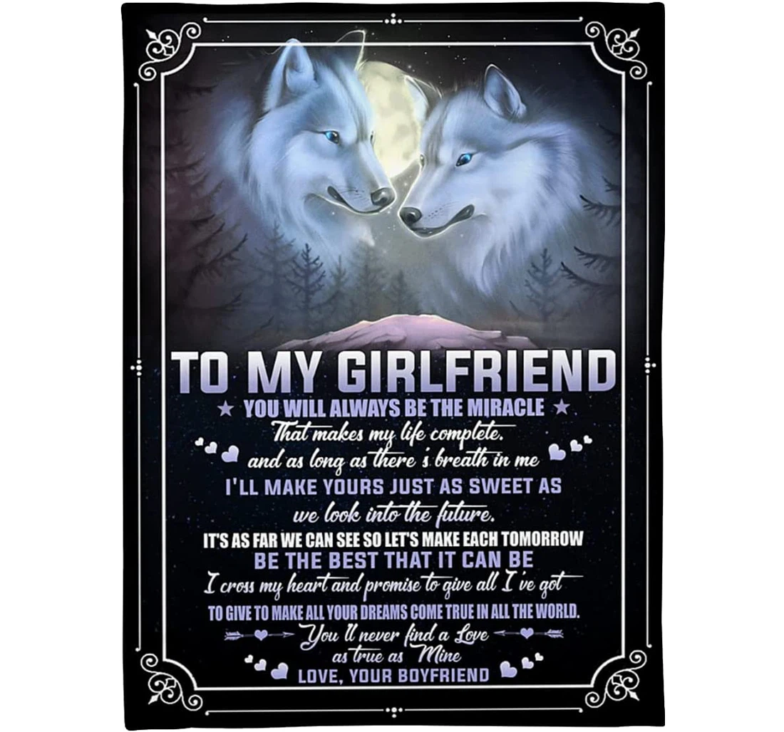 Throw Blanket, Quilt - Personalized Wolf Couple To My Girlfriend From Boyfriend Love Wolf Couple Gifts Couples Lovers Her Sherpa Fleece