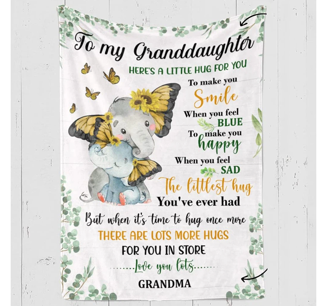 Throw Blanket, Quilt - Personalized Sunflower To Granddaughter From Grandma Custom Name Sweet Elephant Family Butterfly Customized Gifts Xmas Sherpa Fleece