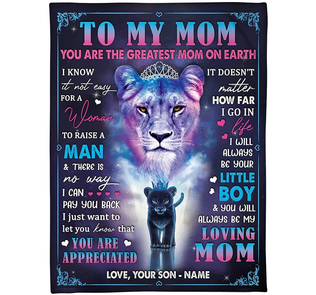 Throw Blanket, Quilt - Personalized Lion To My Mom From Son Daughter Family Custom Name Light Weight Gifts Mommy Xmas Sherpa Fleece