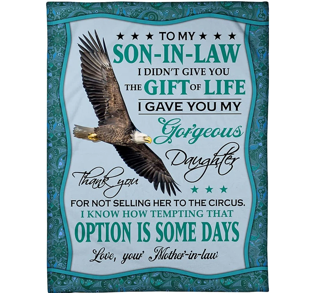 Throw Blanket, Quilt - Personalized Eagle Thank You Son In Law From Mother In Law Custom Name Braver Eagle Flying Winter Gifts Sherpa Fleece