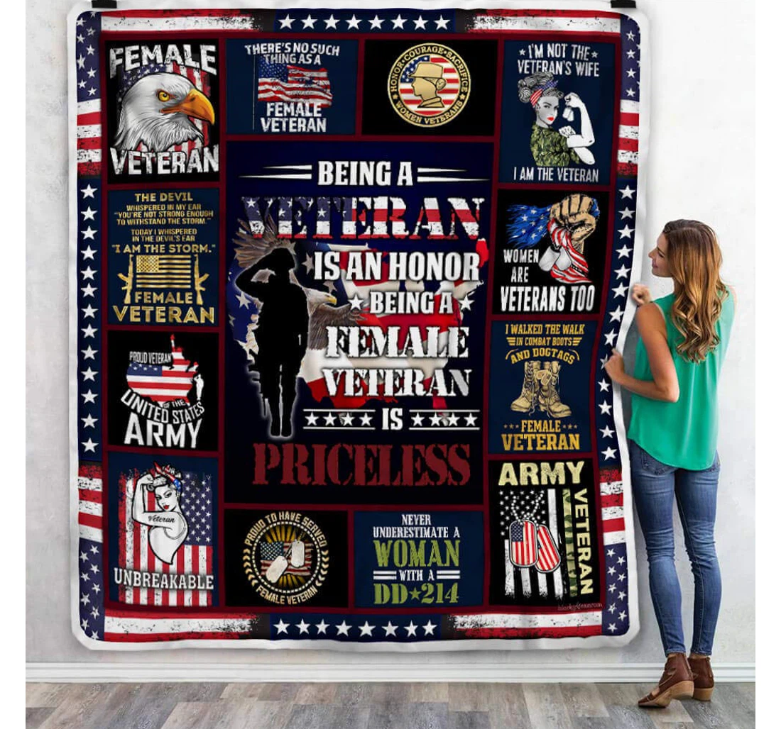 Throw Blanket, Quilt - Personalized Gifts Being Veteran Is An Honor Being A Female Veteran Is Priceless Gifts Valentine Sherpa Fleece