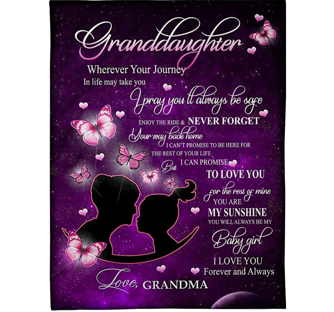 Throw Blanket, Quilt - Personalized Butterfly Grandma And Baby My Granddaughter From Grandmother Custom Name I Love You Forever And Always Purple Butterflies Gifts Sherpa Fleece