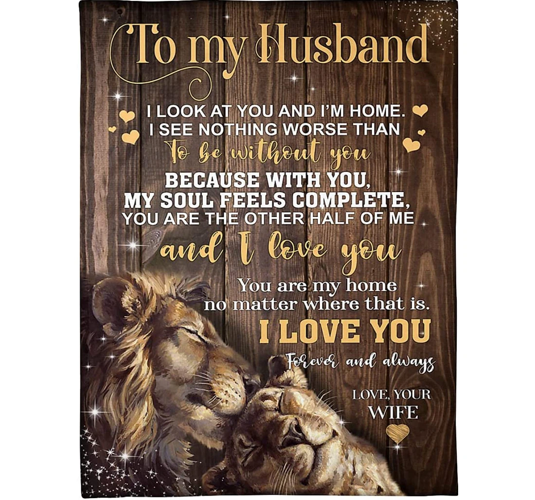 Throw Blanket, Quilt - Personalized Lion Couple Husband From Wife Custom Name Lion Crown Artist Art Wooden Background Gifts Sherpa Fleece