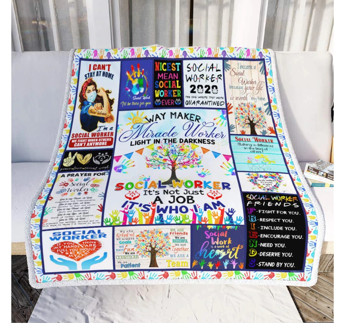 Throw Blanket, Quilt - Personalized Gifts Social Worker. It’s Not Just A Job It’s Who I Am Gifts Valentine Sherpa Fleece