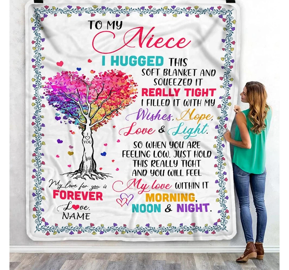 Throw Blanket, Quilt - Personalized Family To My Niece From Aunt Auntie Un Custom Name Rainbow Colorful Heart Tree Warmth Office Gifts Sherpa Fleece