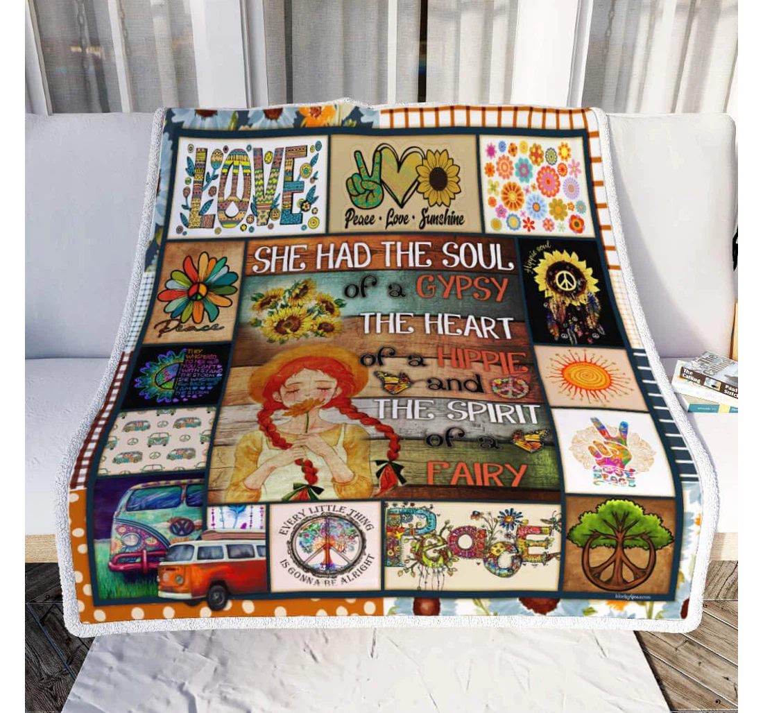 Throw Blanket, Quilt - Personalized Gifts She Has The Soul Of A Gypsy The Heart Of A Hippie And The Spirit Of A Fairy Gifts Valentine Sherpa Fleece