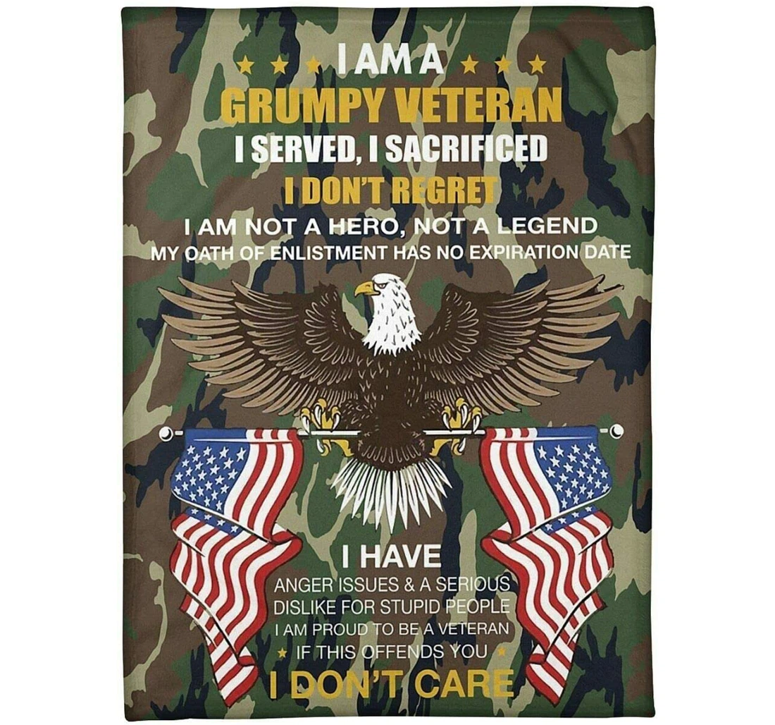 Throw Blanket, Quilt - Personalized Gifts I Am A Grumpy Veteran I Served I Sacrificed I Don’t Regret Sherpa Fleece