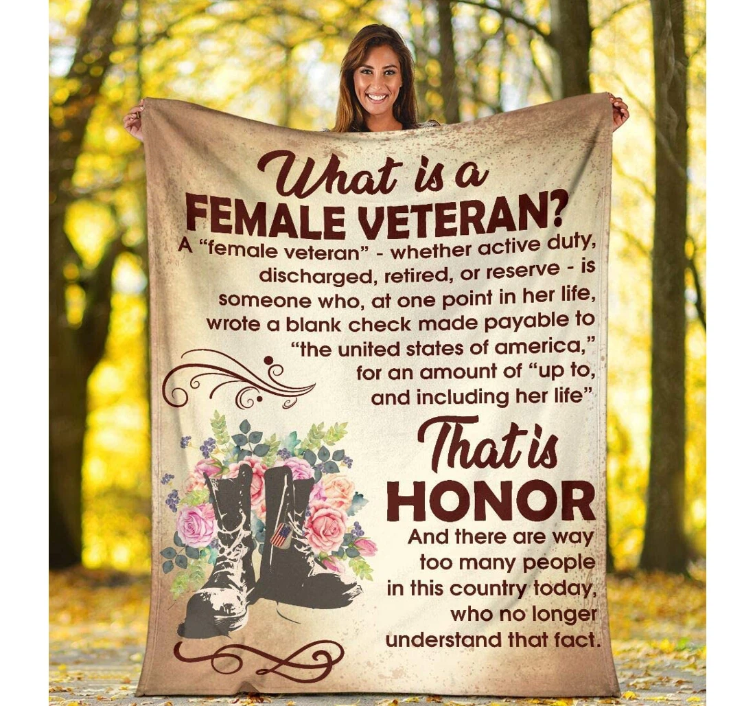 Throw Blanket, Quilt - Personalized Gifts Female Veteran Definition That Is Honor Boots Flower Army Sherpa Fleece