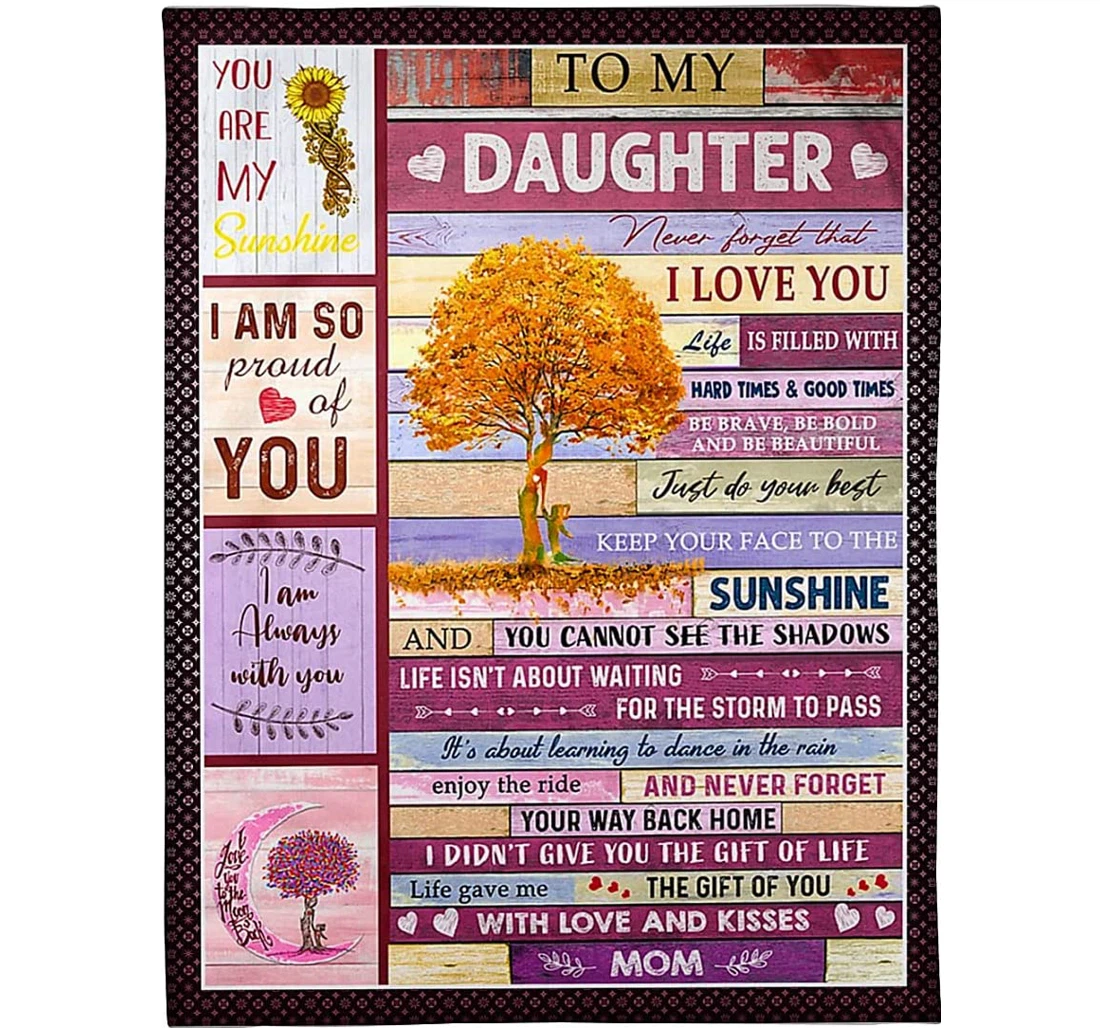 Throw Blanket, Quilt - Personalized Family To My Daughter From Mom Custom Name Rainbow Beautiful Autumn Tree Mother And Baby Gifts Xmas Sherpa Fleece