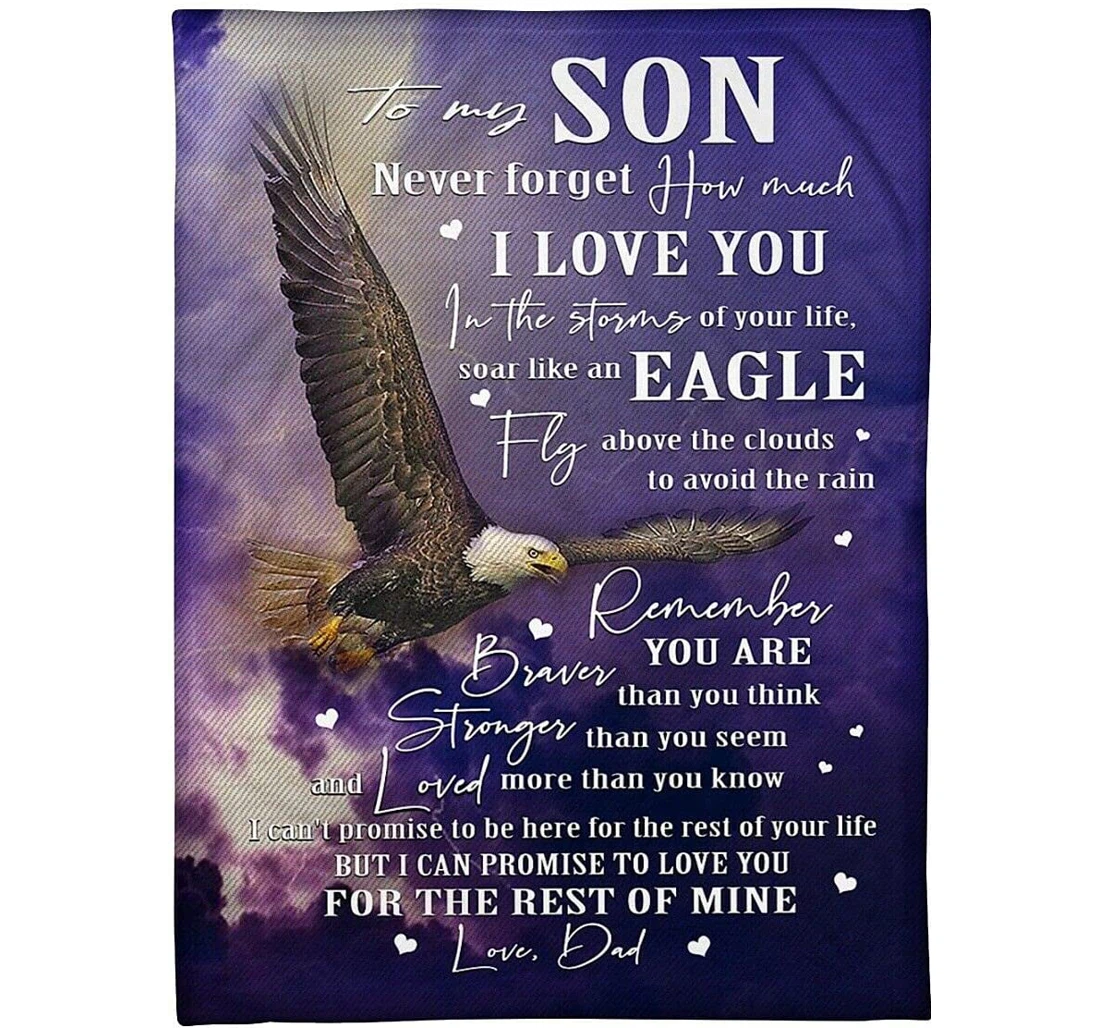 Throw Blanket, Quilt - Personalized To My Son Eagle Little Boy From Dad Customized Braver Eagle Flying In The Storm Warmth Bedroom Gifts Beloved Boy Xmas Sherpa Fleece