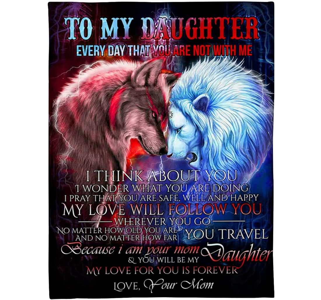 Throw Blanket, Quilt - Personalized Lion Daughter From Mom Custom Name Dog And Lion Face Each Other Art Silky Gifts Sherpa Fleece