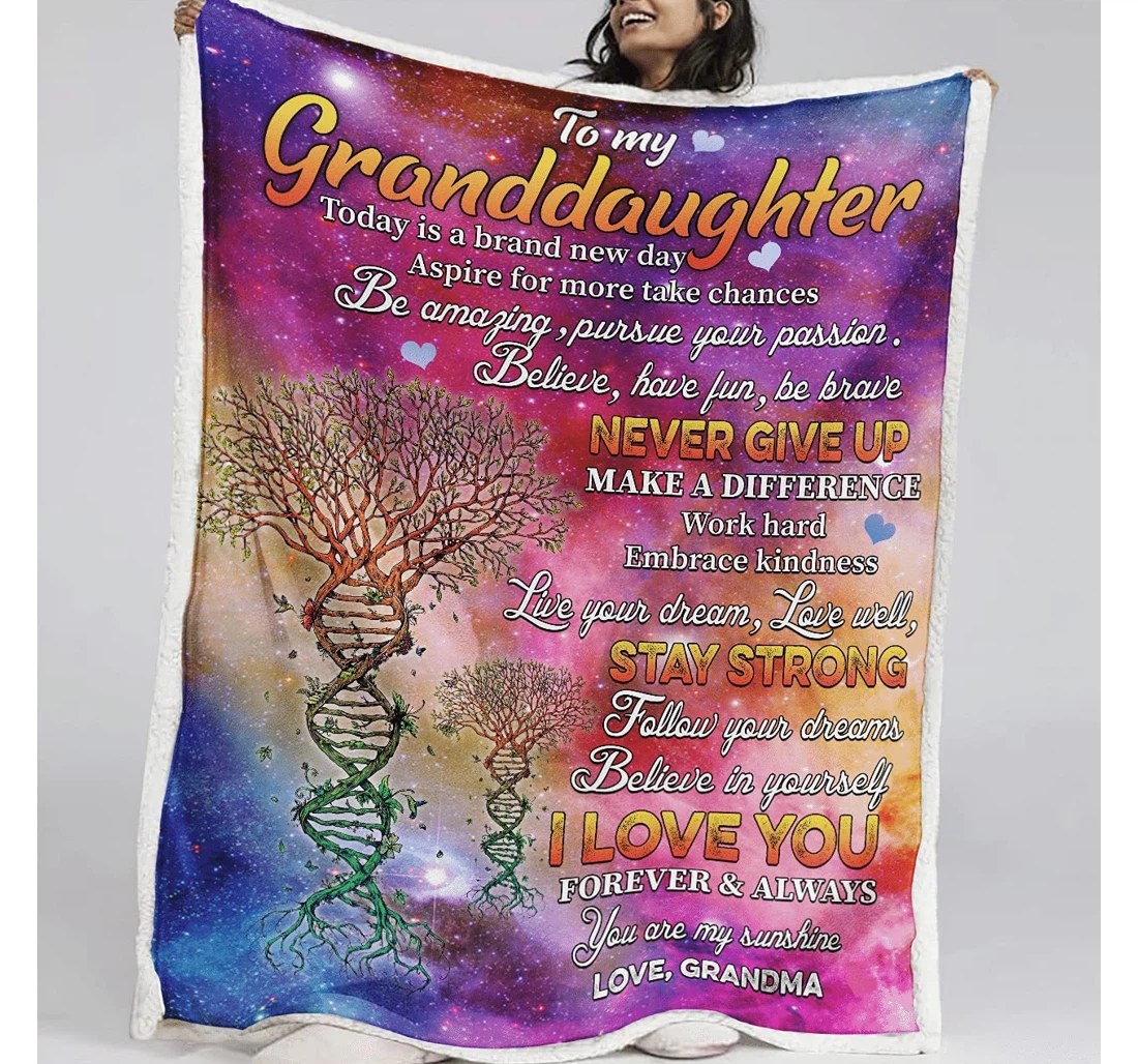 Throw Blanket, Quilt - Personalized Dna Tree Family To My Granddaughter From Grandma Custom Name Family Dna Tree Galaxy Gifts Sherpa Fleece