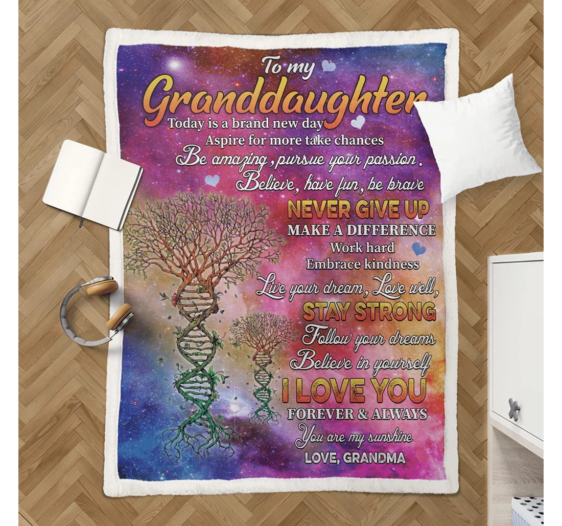 Throw Blanket, Quilt - Personalized Dna Tree To My Granddaughter From Grandma Custom Name Family Dna Tree Fluffy Gifts Xmas Sherpa Fleece