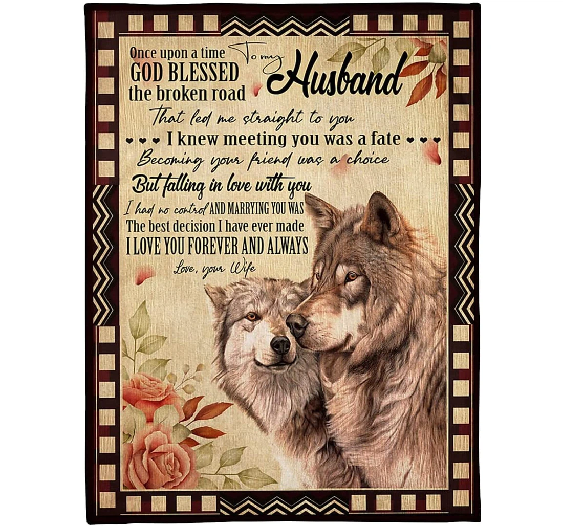 Throw Blanket, Quilt - Personalized Wolf To My Husband From Wife Custom Name Wolf Couple And Flower Comfortable Velvet Boyfriend Gifts Sherpa Fleece