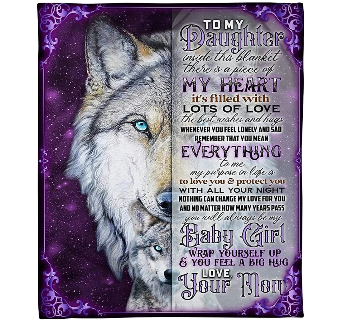 Throw Blanket, Quilt - Personalized To My Daughter Wolf Daughter From Mom Customized Name Cool Wolves Purple Light Weight Bedroom Gifts Xmas Sherpa Fleece