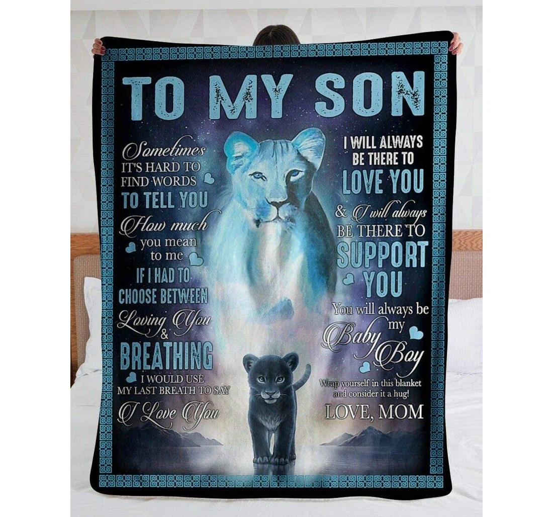 Throw Blanket, Quilt - Personalized To My Son Lion Family Beloved Boy From Mom Customized Braver Shadow Black Crown Lion Warmth Bedroom Gifts Xmas Sherpa Fleece