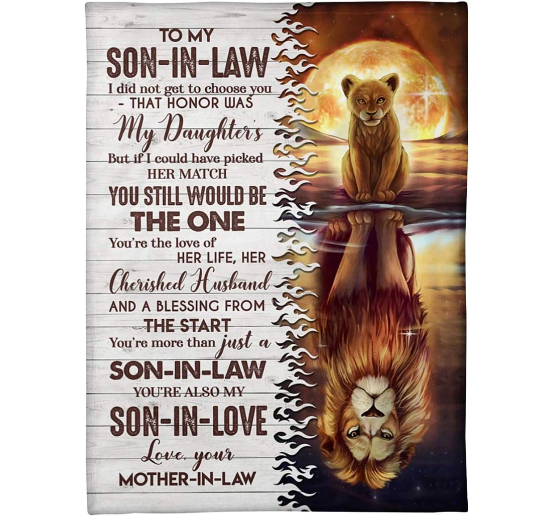 Throw Blanket, Quilt - Personalized Lion To My Son In Law From Mother In Law Custom Name Shadow Crown Lion Baby Wood Fire Silky Gifts Xmas Sherpa Fleece