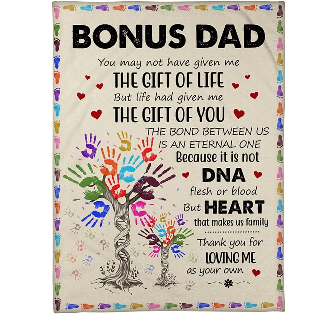 Throw Blanket, Quilt - Personalized Dna Tree Family To My Bonus Dad From Kid Custom Name Colorful Cute Hand Dna Trees Living Home Gifts Stepdad Sherpa Fleece