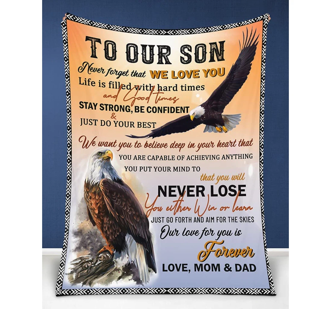 Throw Blanket, Quilt - Personalized To Our Son Eagle From Mom And Dad Customized Braver Eagle Baby Boy Flying The Sky Family Gifts Xmas Sherpa Fleece