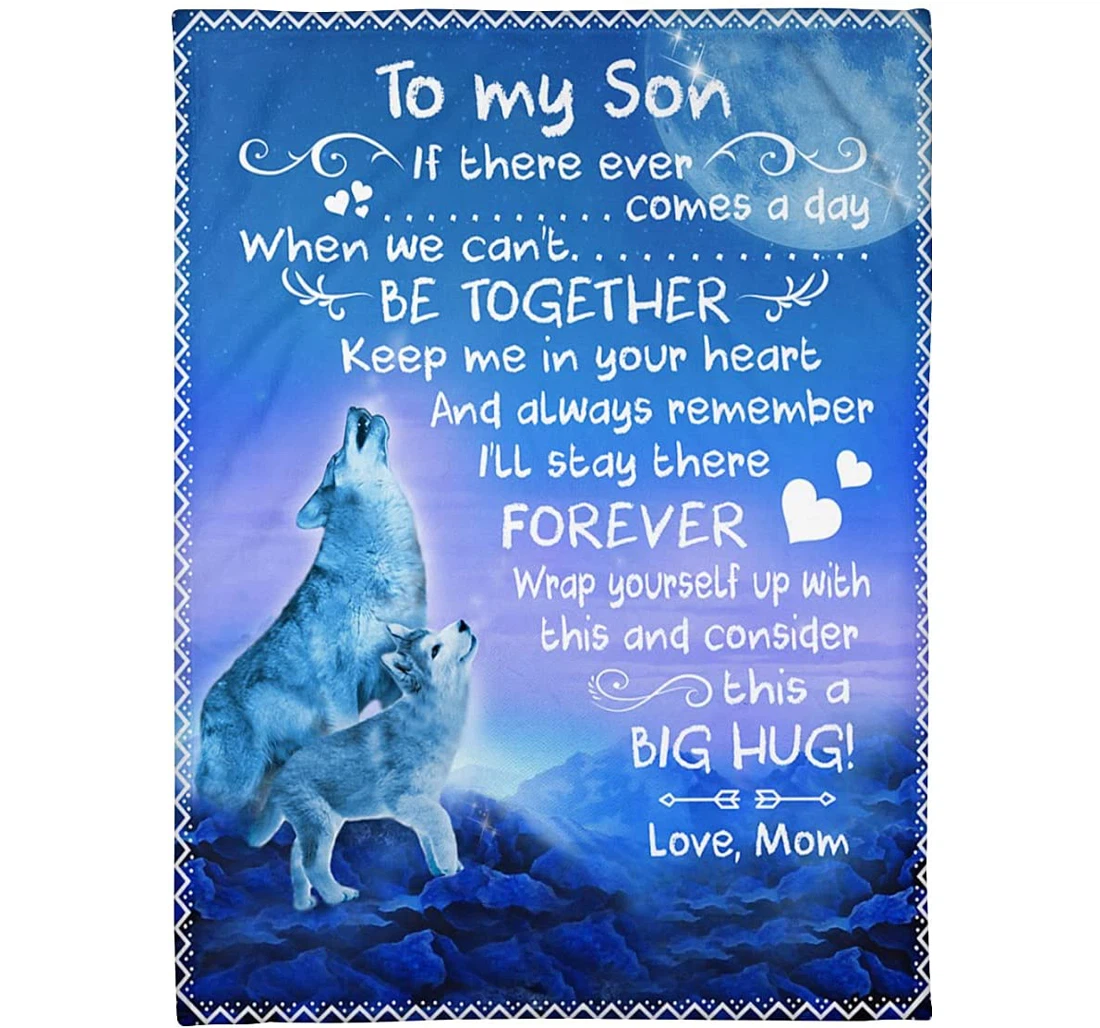 Throw Blanket, Quilt - Personalized Wolf To My Son From Mom Customized Braver Mother And Baby Wolf Howling In The Moon Art Light Weight Bedroom Gifts Sherpa Fleece