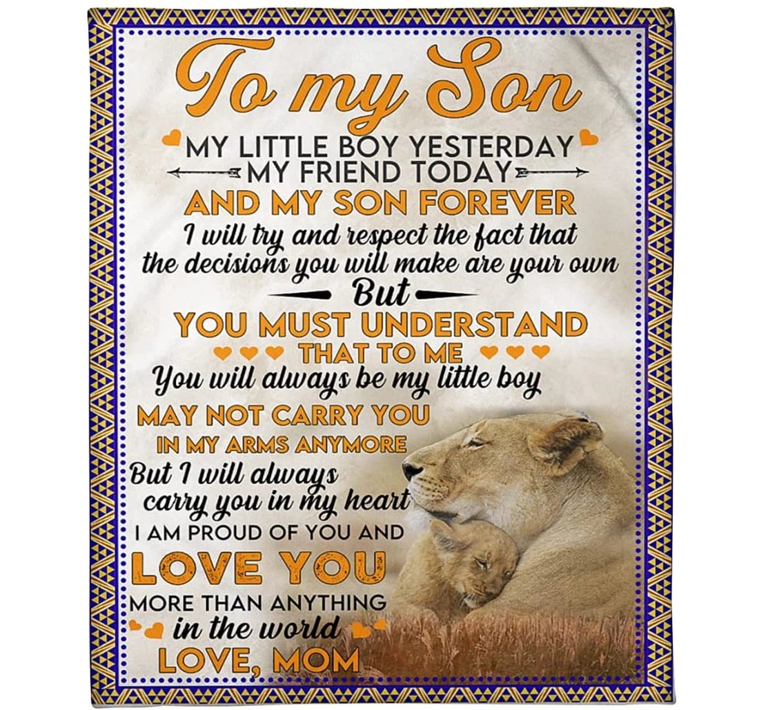 Throw Blanket, Quilt - Personalized Lion To My Son From Mom Customized Name Crown Lion Baby Mother Baby Together Silky Gifts Sherpa Fleece