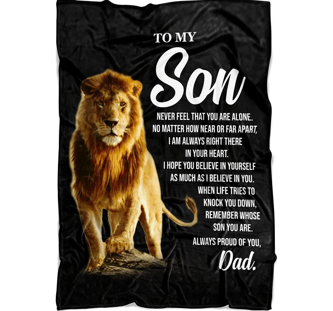 Throw Blanket, Quilt - Personalized Lion Family To My Son From Dad Customized Name Beautiful Crown Lion Baby Boy Black Gifts Xmas Sherpa Fleece