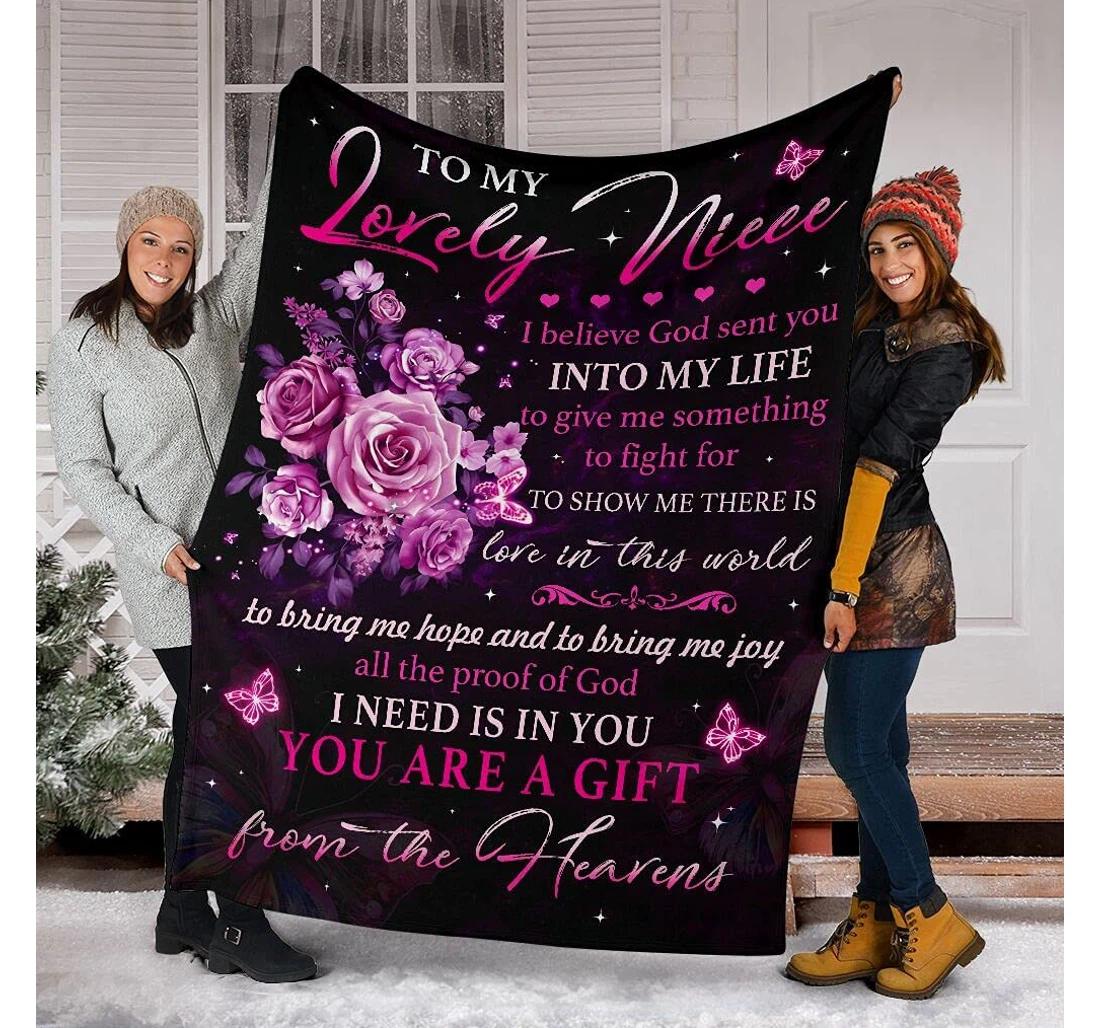 Throw Blanket, Quilt - Personalized To My Lovely Niece Memorial Baby Girl In The Heaven From Aunt Auntie Customized Purple Butterfly Flower Bedroom Gifts Sherpa Fleece