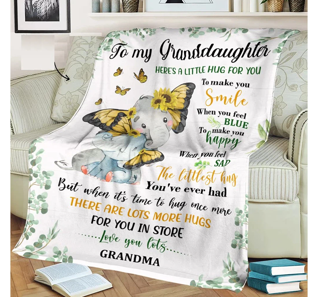 Throw Blanket, Quilt - Personalized Elephant To Granddaughter From Grandma Custom Name Cute Elephant Family Butterfly Sunflower Customized Gifts Sherpa Fleece