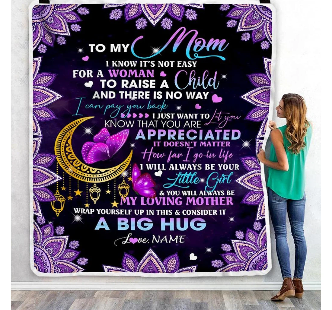 Throw Blanket, Quilt - Personalized To My Mom Mother From Daughter And Son Customized Violet Butterfly Lotus Flower Moon Bedroom Gifts Sherpa Fleece