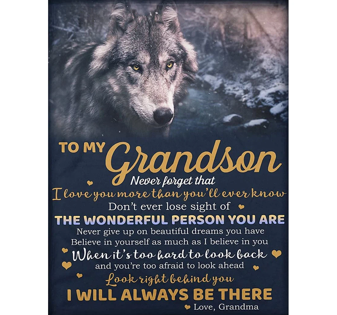 Throw Blanket, Quilt - Personalized To My Grandson Wolf Baby Boy From Grandma Customized Baby Wolf Premium Family Bedroom Gifts Sherpa Fleece