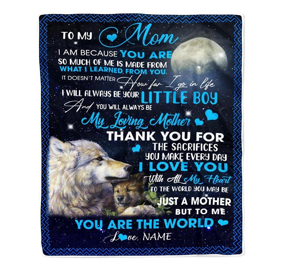 Throw Blanket, Quilt - Personalized To My Mom Wolf From Daughter Son Custom Mother And Baby Wolf In The Moon Minky Gifts Sherpa Fleece