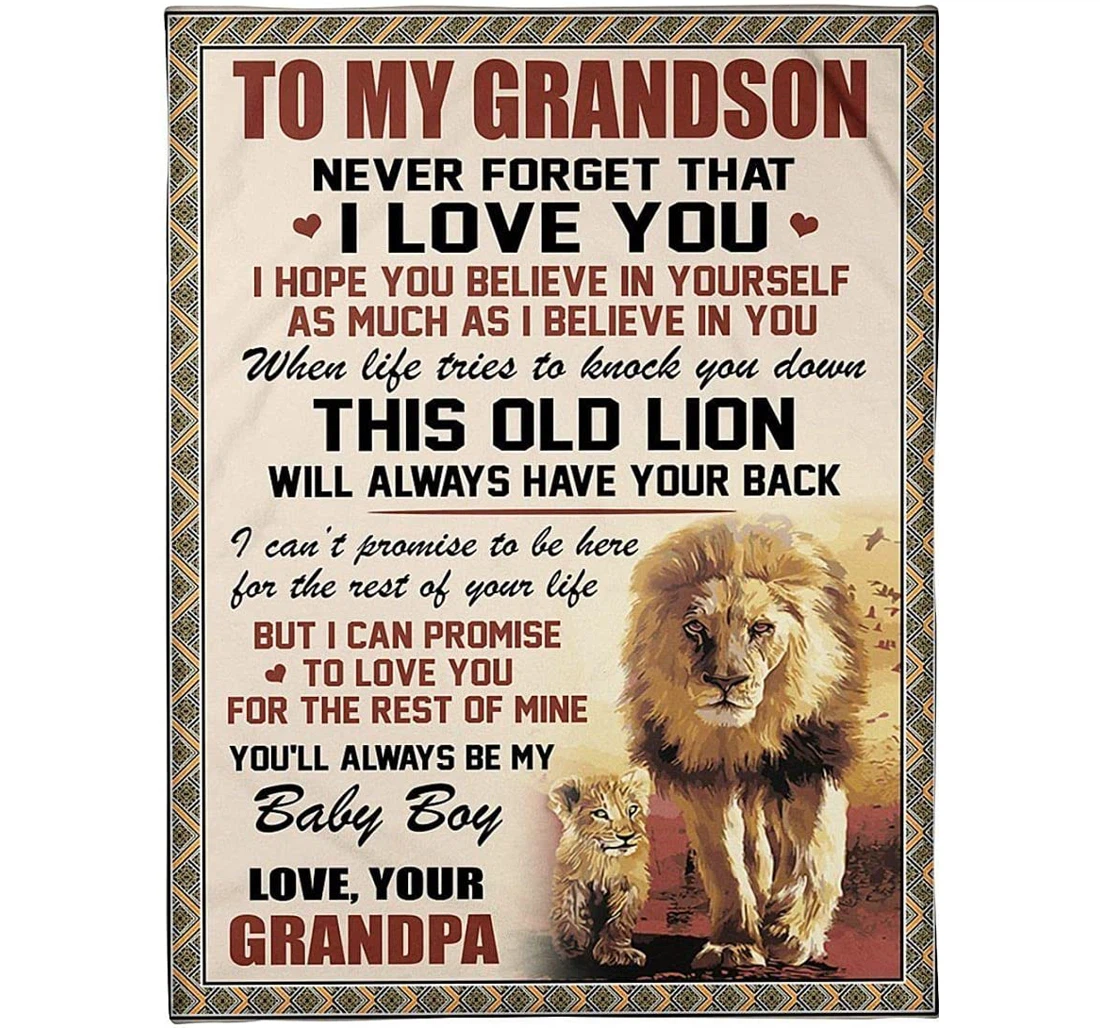 Throw Blanket, Quilt - Personalized To My Grandson Lion From Grandpa Customized Braver Grandfather And Baby Lion Artist Bedroom Gifts Sherpa Fleece