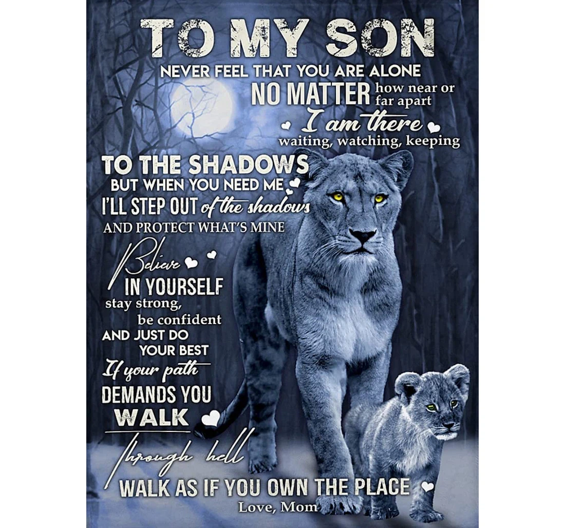 Throw Blanket, Quilt - Personalized To My Son Lion From Mom Customized Braver Mother And Baby Lion In The Dark Artist Bedroom Gifts Sherpa Fleece