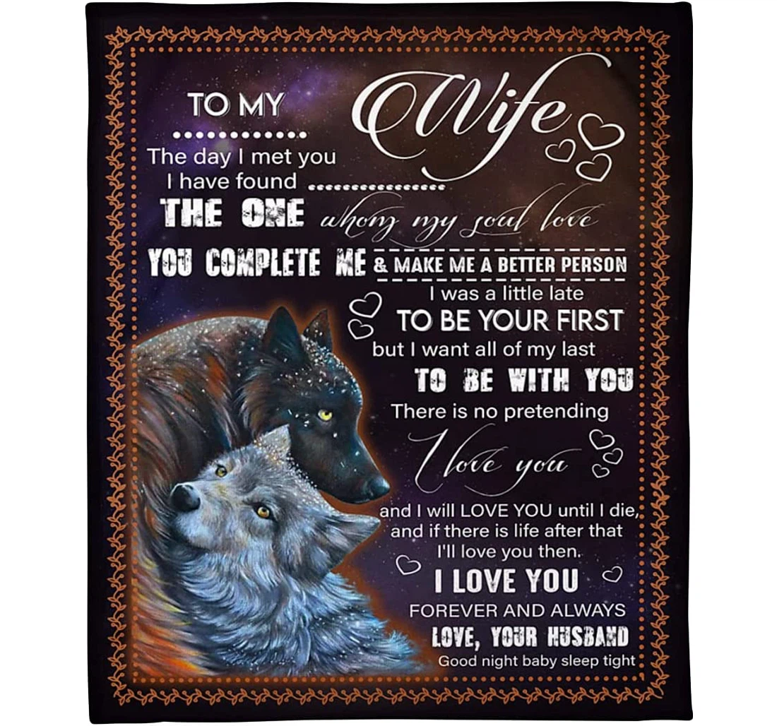 Throw Blanket, Quilt - Personalized To My Wife Wolf Little Girl From Husband Customized Couple Wolf Hugging In The Snow Together Gifts Sherpa Fleece